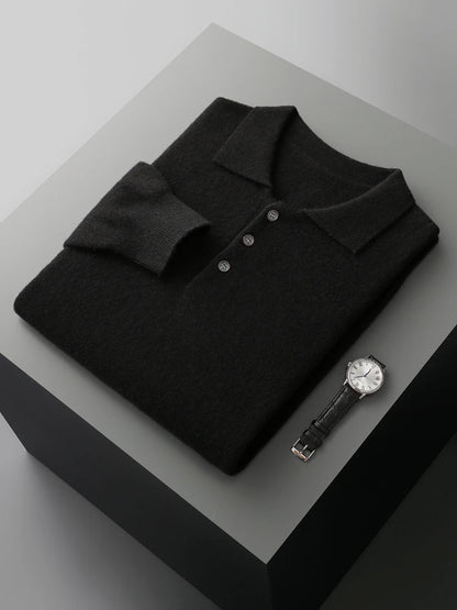 Men's Luxury 100% Merino Wool Buttoned Polo Pullover