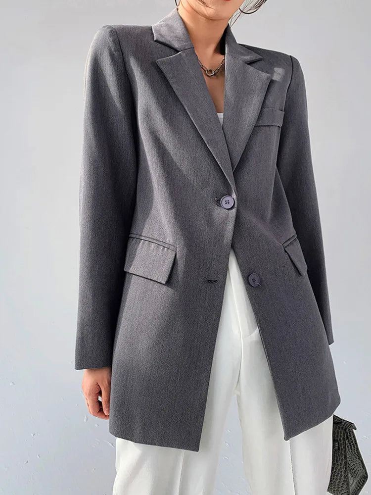 Women's Back Buttons Gray Blazer