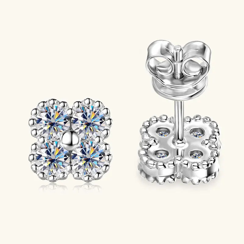 Four Leaf Clover Moissanite Stud Earrings - Christmas Gift For Her