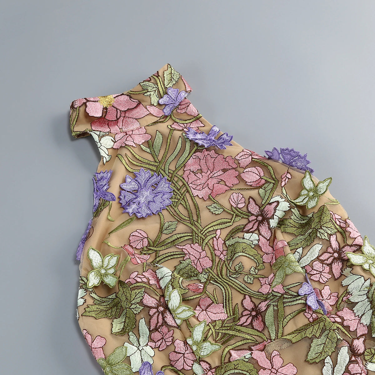 Floral Embroidery Halter Neckline Mini Dress