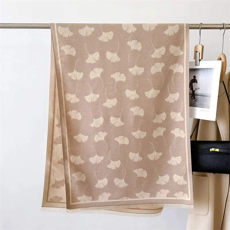 Clover Leaf Print Cashmere Double-Sided Scarf