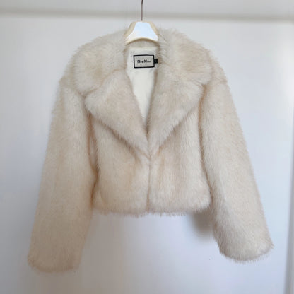 Cropped Fluffy Creamy White Fur Coat