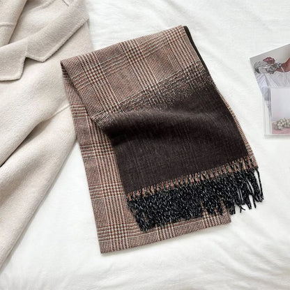 Double-Sided Cashmere Plaid Scarf With Tassel