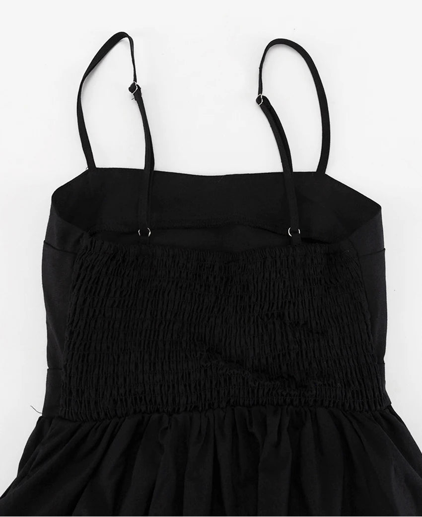 A-Line Cotton Black Cutout Maxi Dress With Pockets