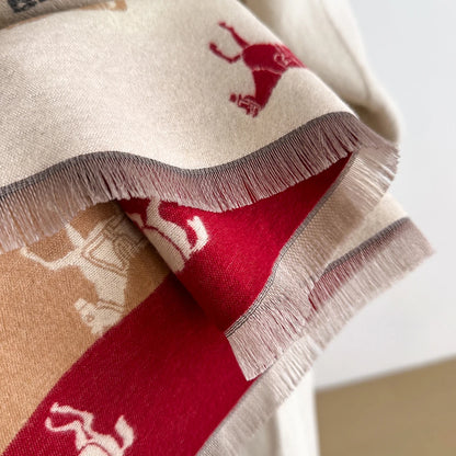 Horse Print Winter Scarf Cashmere Feel Pashmina