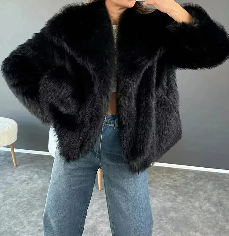 Women's Loose Fur Coat - Medium Length Oversize Fur Coat