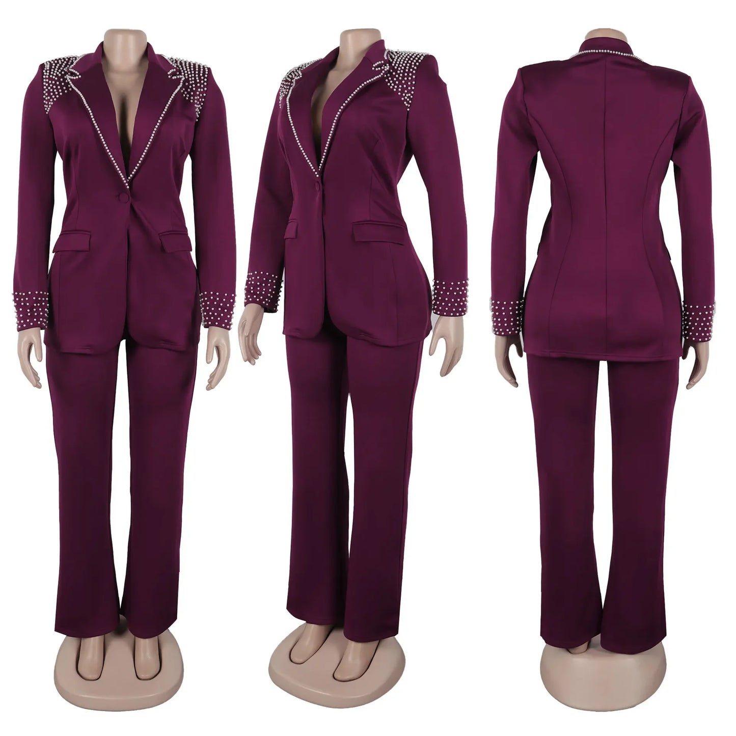 Women’s Pearl-Embellished Single-Button Suit
