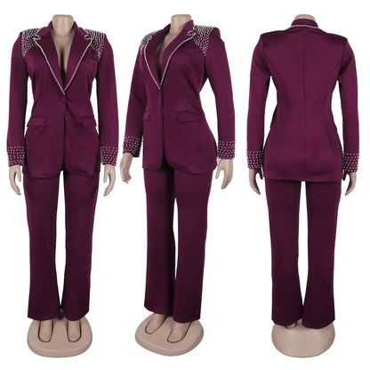 Women’s Pearl-Embellished Single-Button Suit