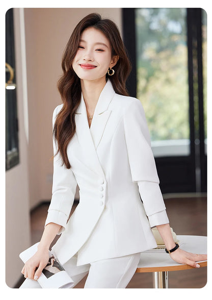 Women’s Slim Fit Pantsuit – Single Breasted Blazer & Ankle-Length Trousers