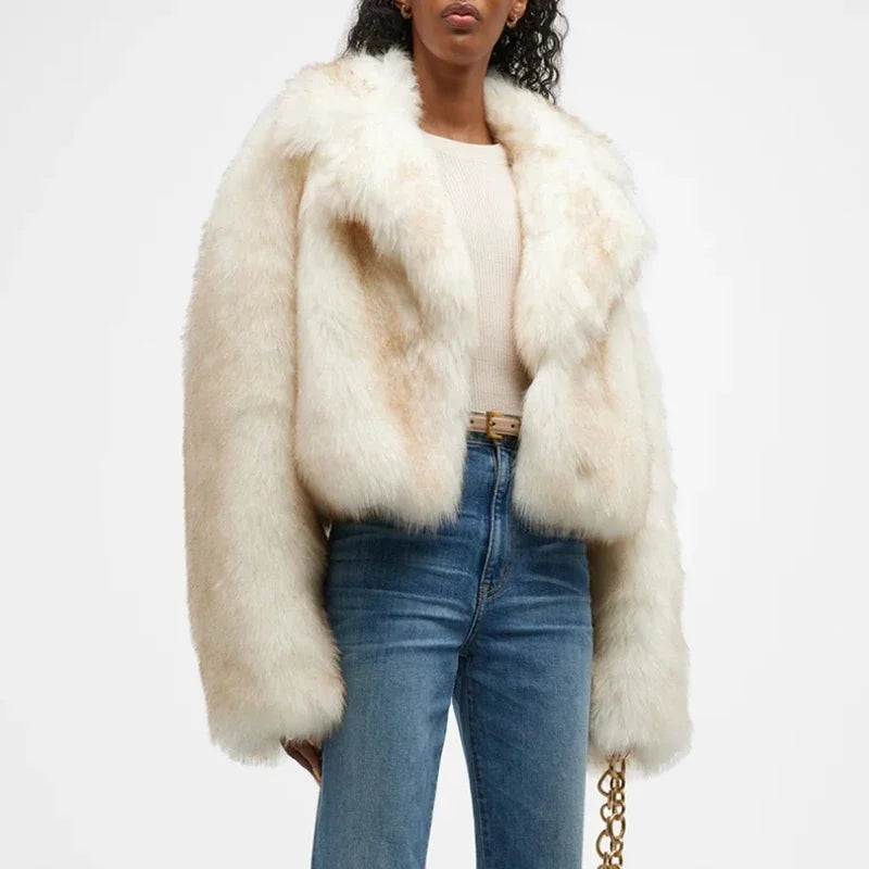 Cropped Fluffy Creamy White Fur Coat