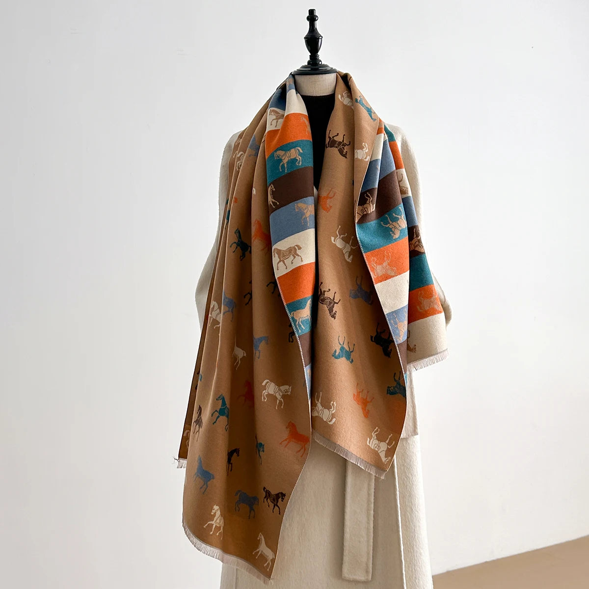 Horse Print Winter Scarf Cashmere Feel Pashmina