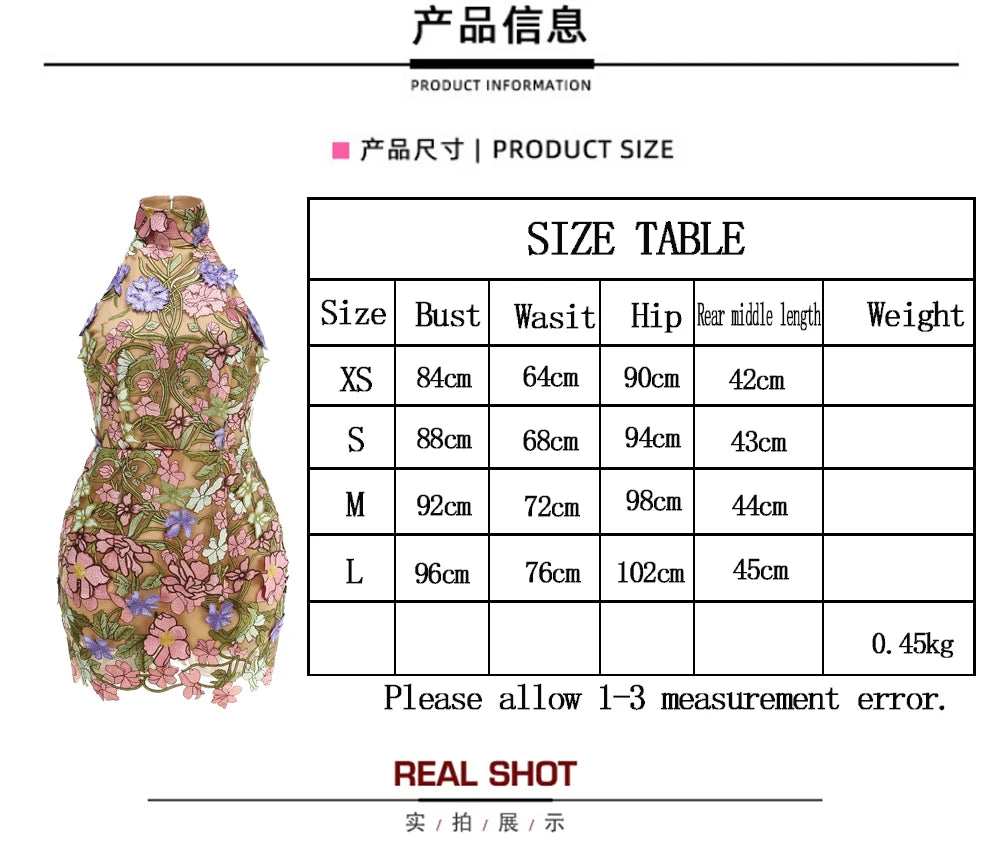 Floral Embroidery Halter Neckline Mini Dress