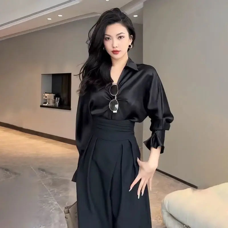 High Waist Wide Leg Tailored Black Trousers