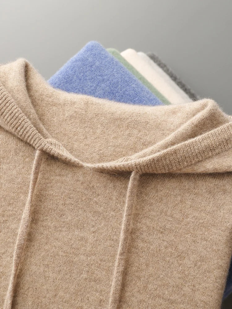 Men’s 100% Merino Wool Hooded Knit Pullover