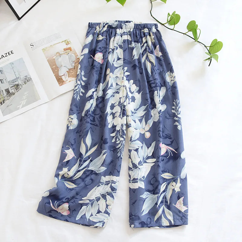 Floral Wide Leg Pajama Bottoms Women's Casual Palazzo Culottes