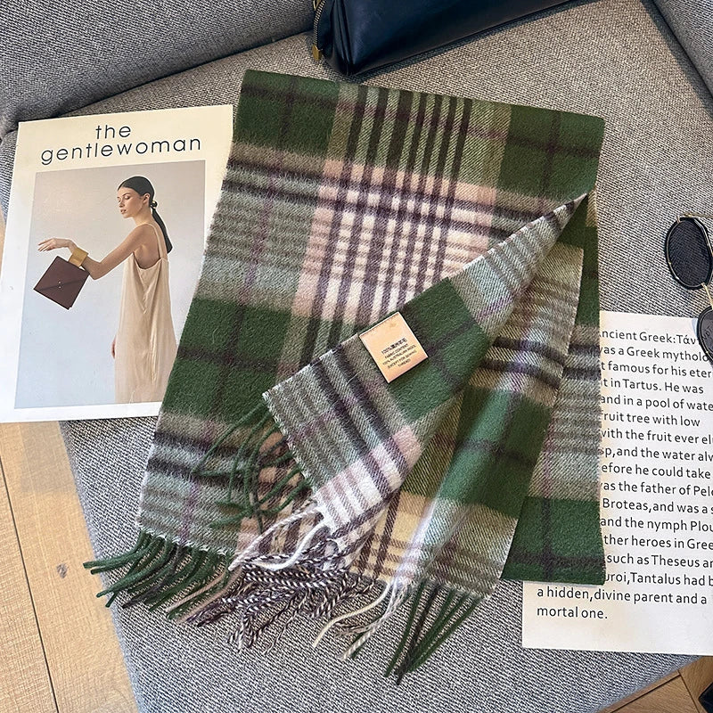 100% Wool Plaid Scarf - Christmas Gift for Men and Women