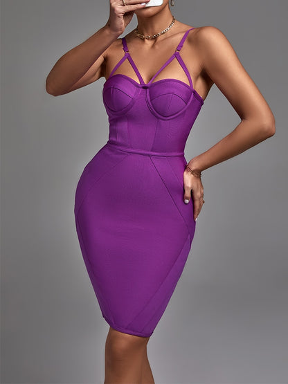 Spaghetti Straps Purple Bodycon Bandage Dress