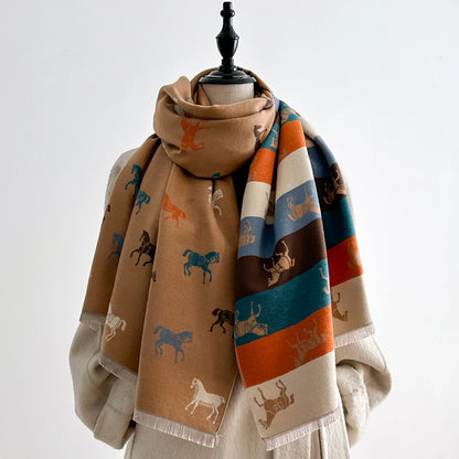 Horse Print Winter Scarf Cashmere Feel Pashmina