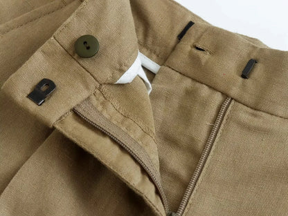 Khaki Vest and Shorts Linen Suit