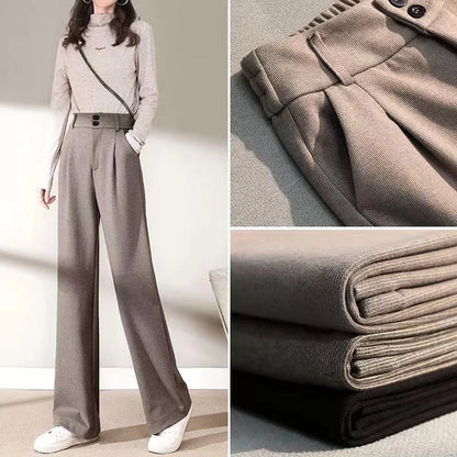 Autumn Winter Woolen ٍSuit Pants Wide Leg Trousers