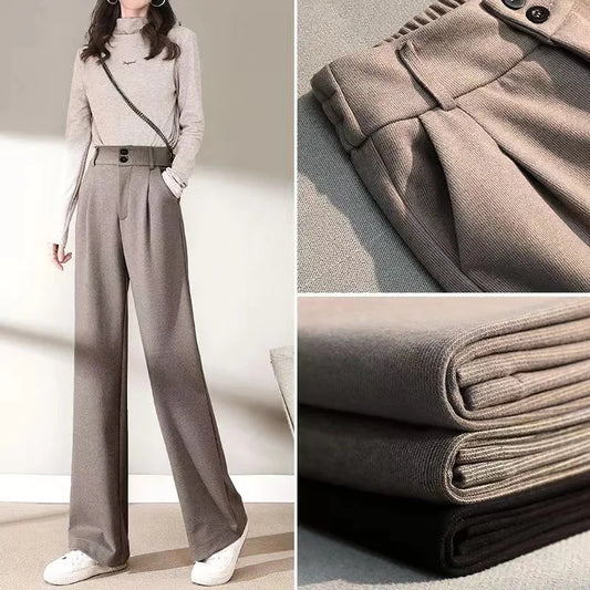 Autumn Winter Woolen ٍSuit Pants Wide Leg Trousers