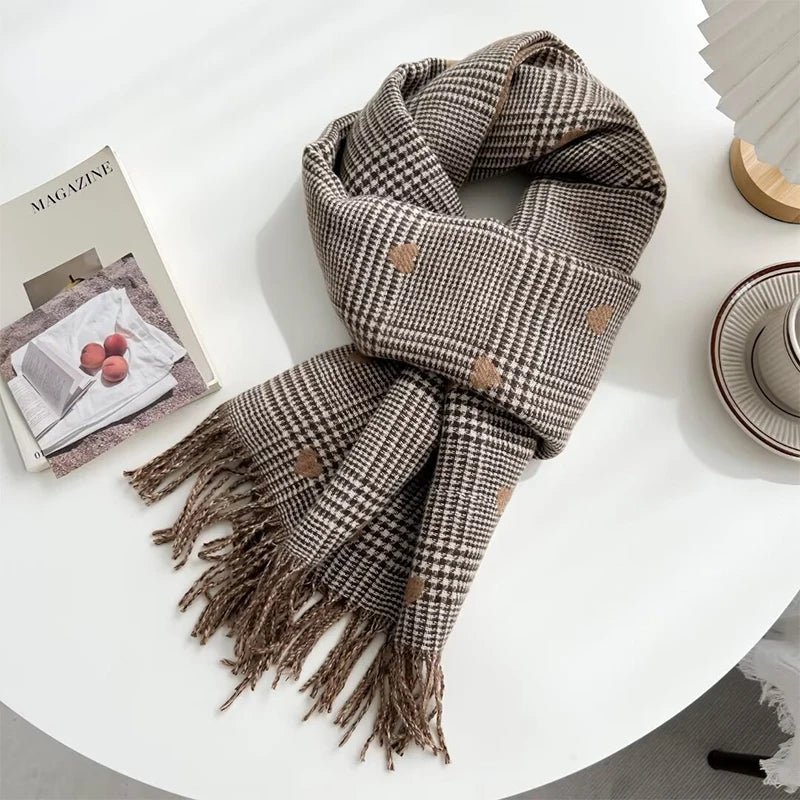 Plaid Heart Print Cashmere Scarf