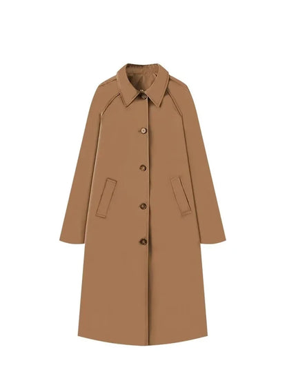 Single-Breasted Plaid Details Trench Coat