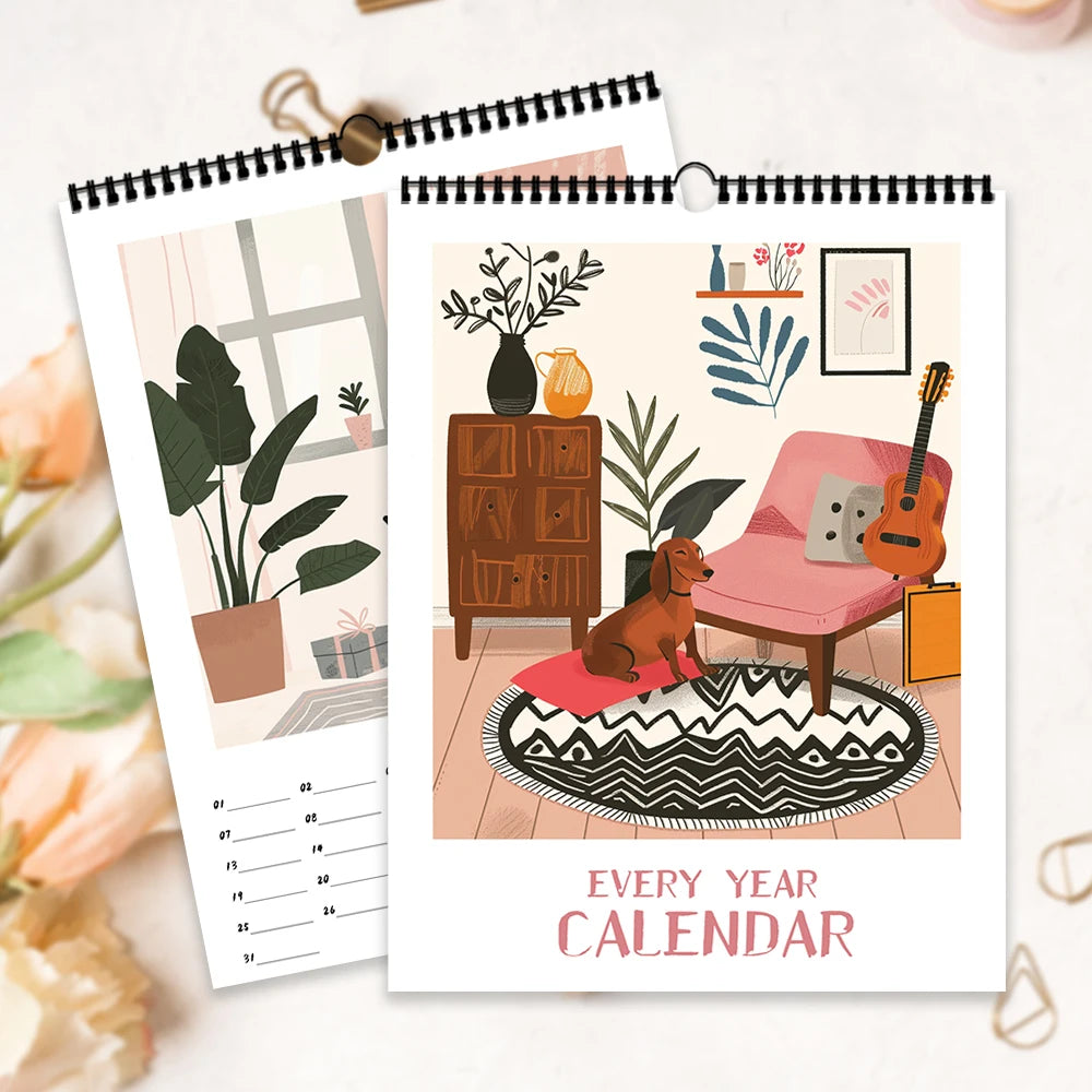 2026 Cartoon Dog Sketch Series Wall Calendar - Dog Lovers Christmas Gift