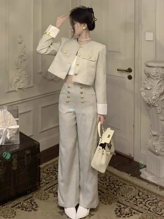 Women’s Cropped Jacket & Wide Leg Trousers Suit