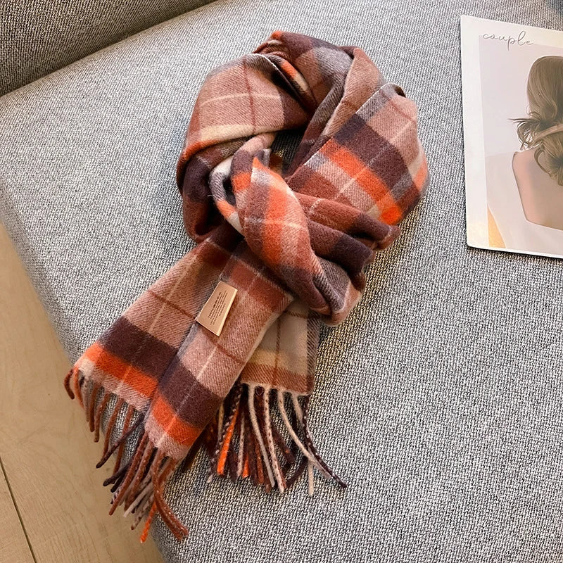 100% Wool Plaid Scarf - Christmas Gift for Men and Women