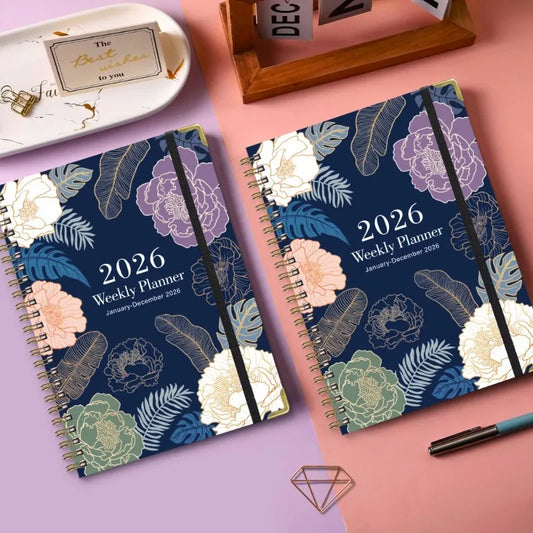 Flowers Design 2026 Weekly / Monthly Planner - A5 Agenda with Matching Bookmark