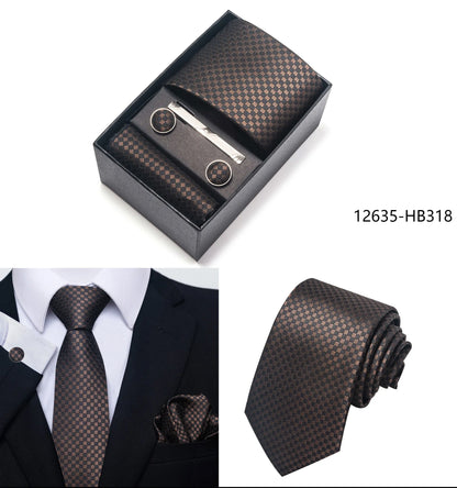 Solid Color 5 Pcs Tie Set Handkerchief, Cufflinks, Tie and Clip