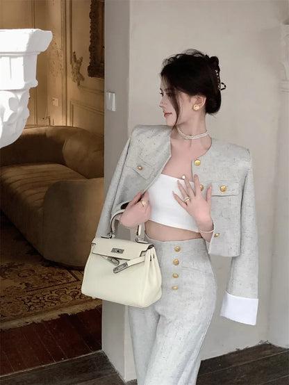 Women’s Cropped Jacket & Wide Leg Trousers Suit