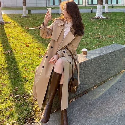 Korean Style Double Breasted Trench Coat With Belt