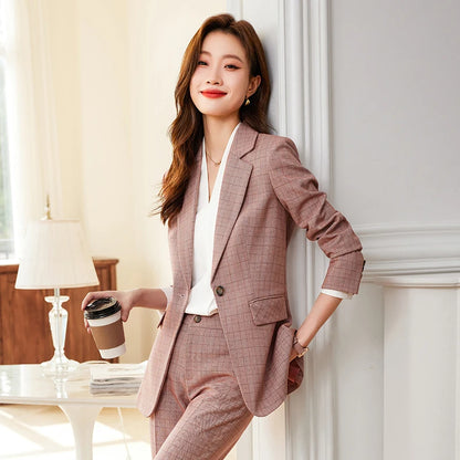Single Button Formal Plaid Suit