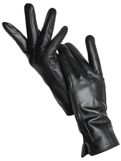 Women's Genuine Leather Touchscreen Lined Gloves