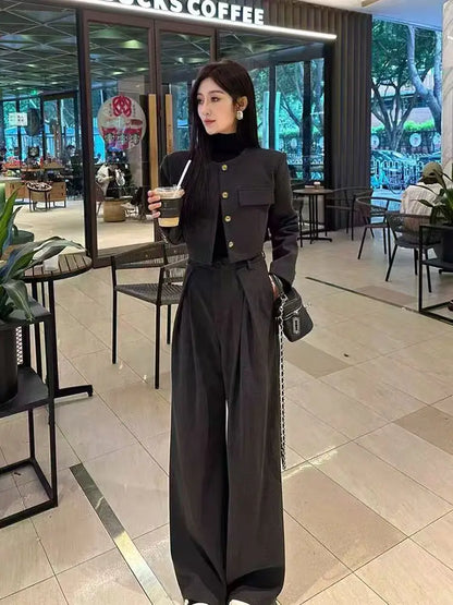 Cropped Coat and Wide Leg Trousers Suit