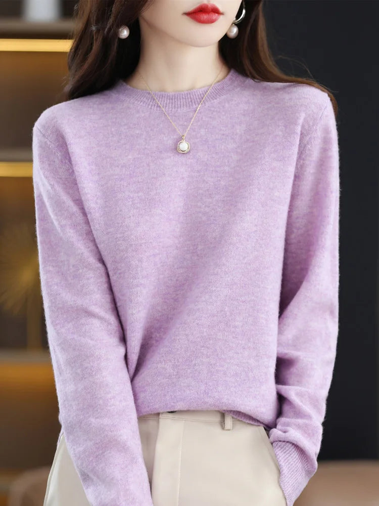 100% Merino Wool Crew Neckline Sweater Basic Old Money Style Sweater