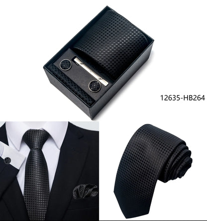 Solid Color 5 Pcs Tie Set Handkerchief, Cufflinks, Tie and Clip