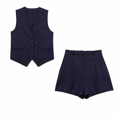 Vest Blazer and Shorts Cotton Suit