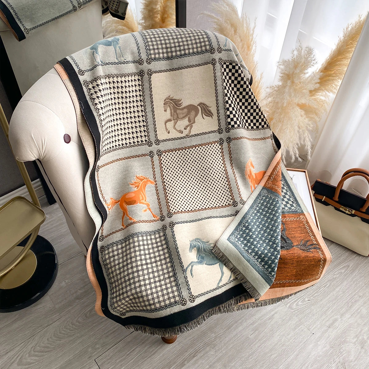 Double-Sided Horses Print Scarf