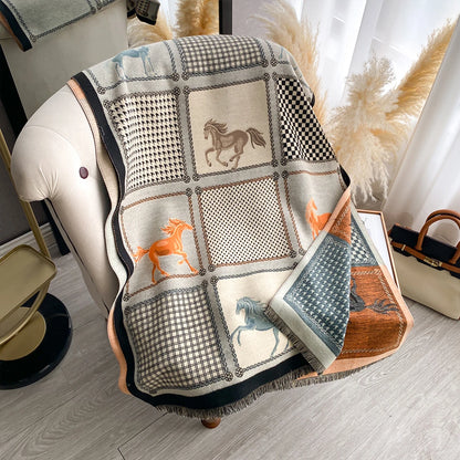 Double-Sided Horses Print Scarf
