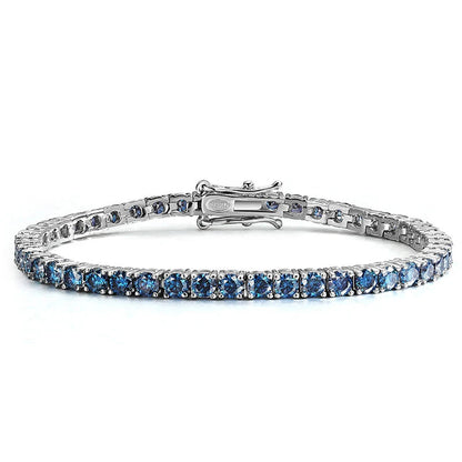Blue Moissanite Tennis Bracelet - 18K Gold Pleated, GRA Certified