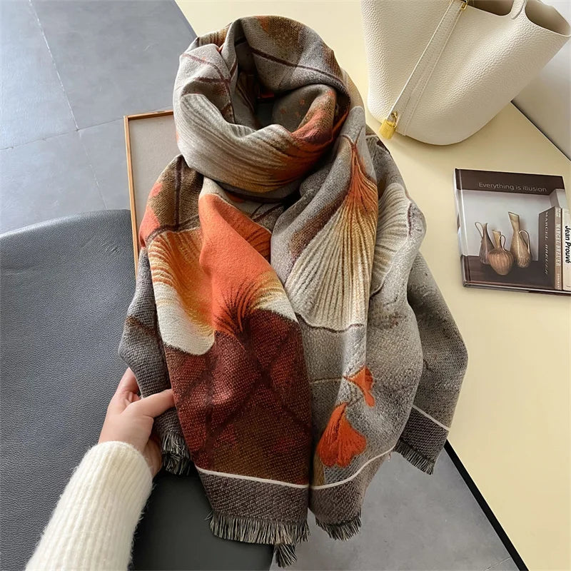 Luxury Floral Cashmere Double-Sided Pashmina Scarf