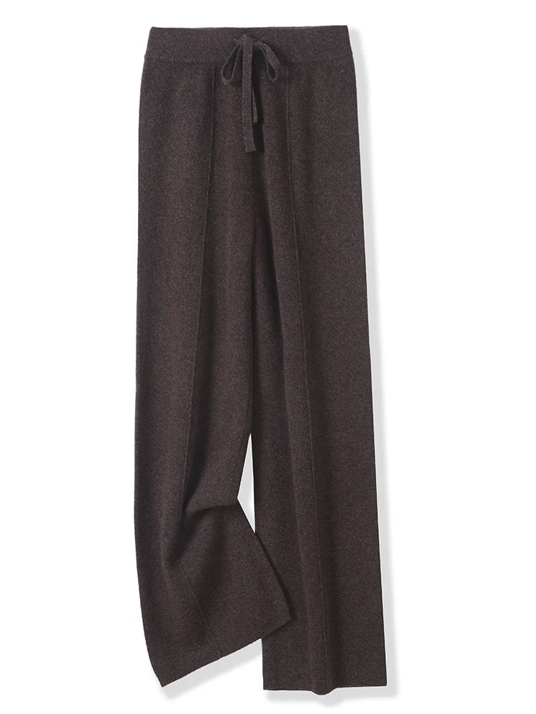 100% Merino Wool Knitted Wide-Leg Trousers