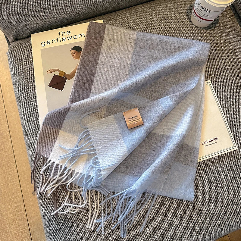 100% Wool Plaid Scarf - Christmas Gift for Men and Women