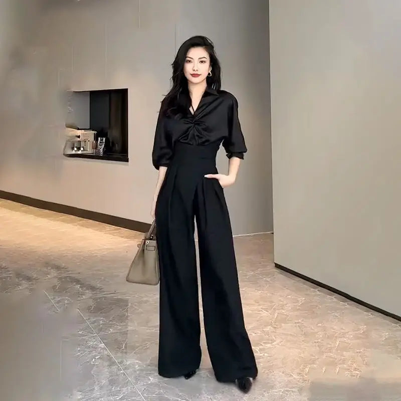 High Waist Wide Leg Tailored Black Trousers