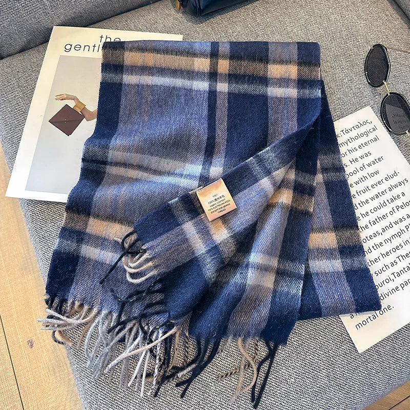 100% Wool Plaid Scarf - Christmas Gift for Men and Women