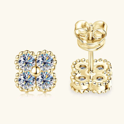 Four Leaf Clover Moissanite Stud Earrings - Christmas Gift For Her