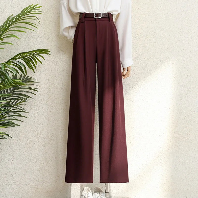 High Waist Wide Leg Suit Trousers with Pockets
